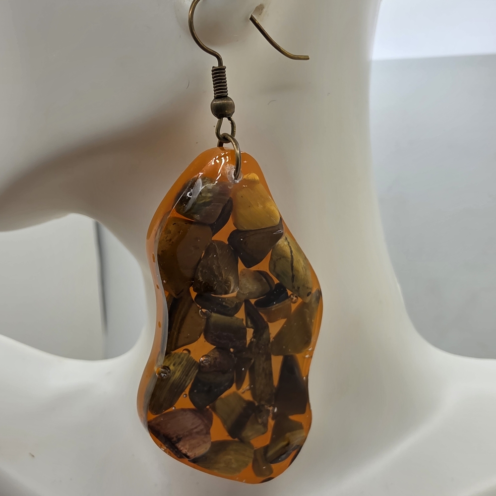 Amber Resin Drop Earrings with Natural Seed Inclusions